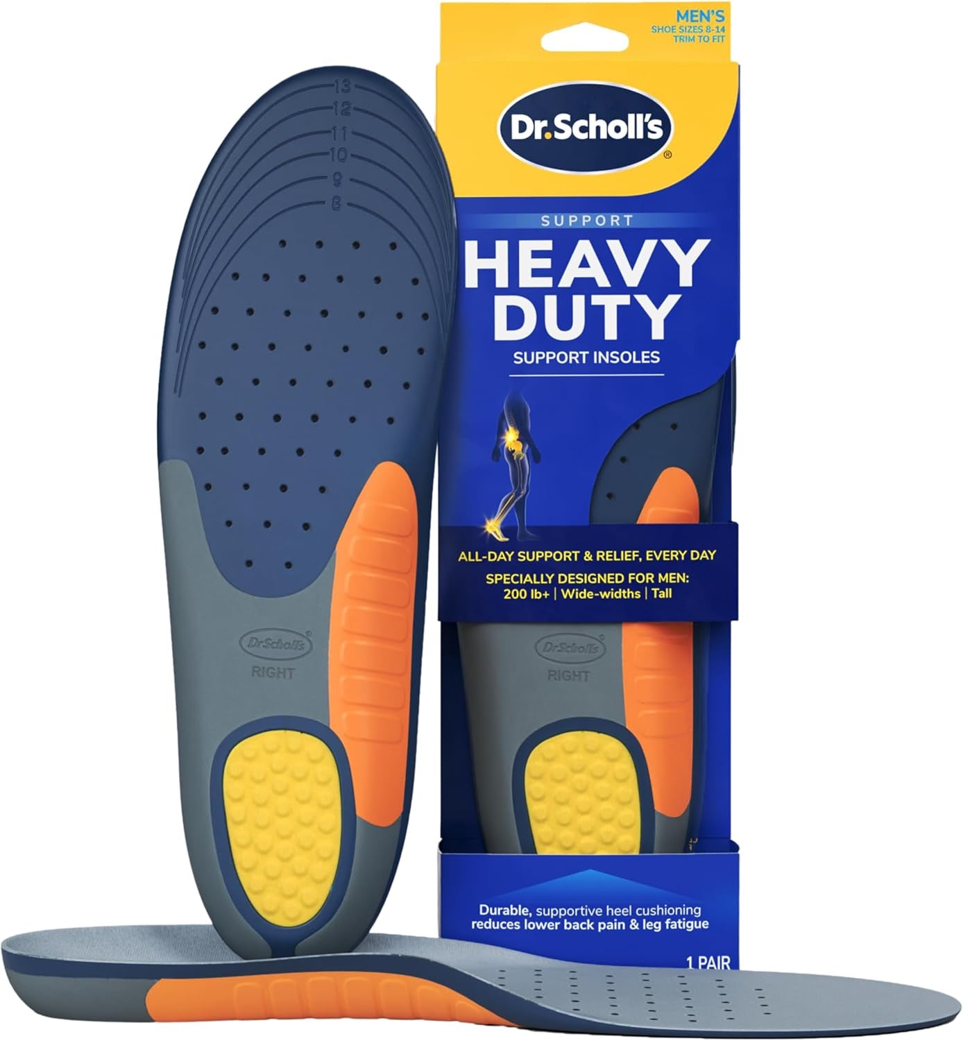 Heavy Duty Orthotic Insoles, Men’S 8-14, Wide, Shock Absorbing, 1 Pair