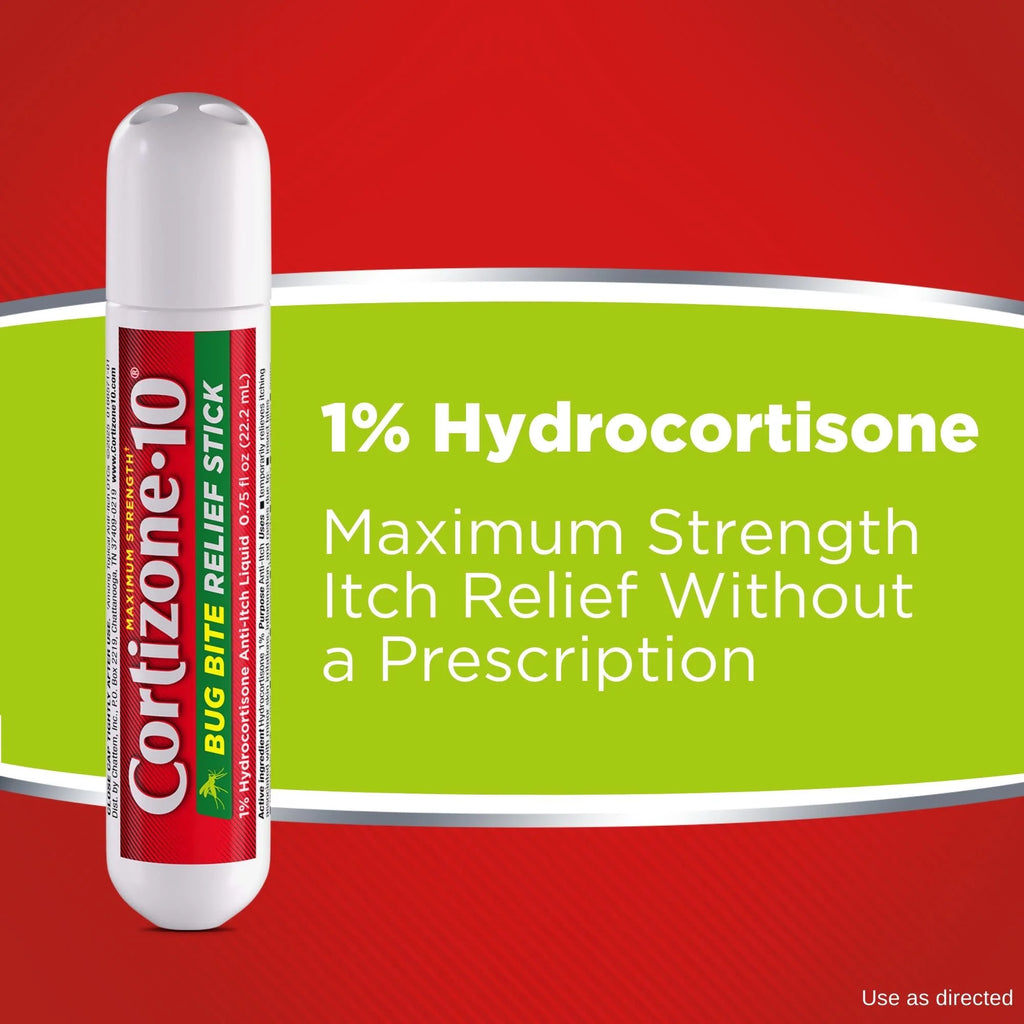 Cortizone-10 Maximum Strength Itch Relief Bug Bite Relief Stick 1% Hydrocortisone, Fast-Acting, Anti-Itch Liquid for Bug Bites, Rash, Eczema, Psoriasis, Poison Ivy, Oak, Sumac, .75 Fl. Oz