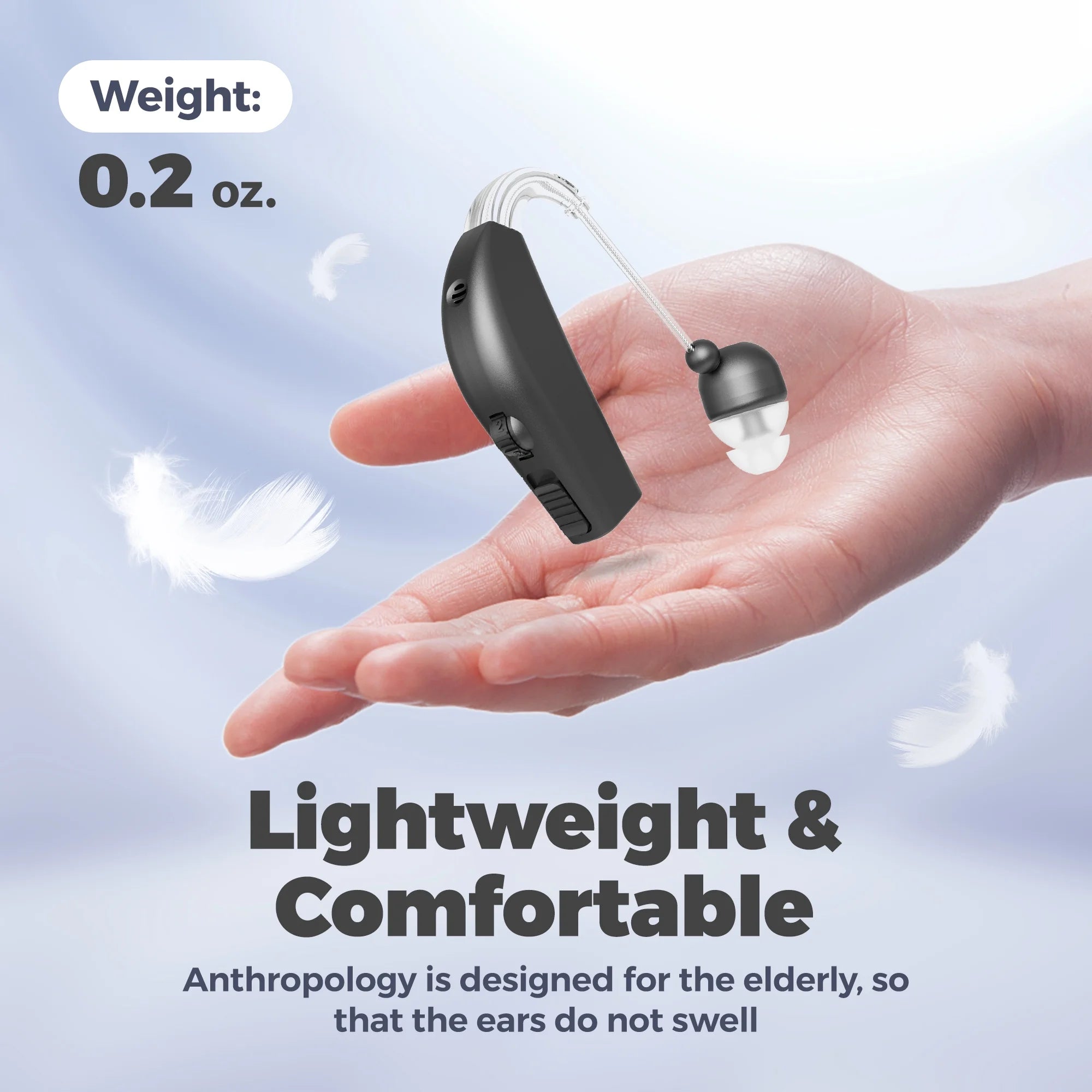 Rechargeable Pair Hearing Aid for Seniors, Personal Sound Amplifier - Black