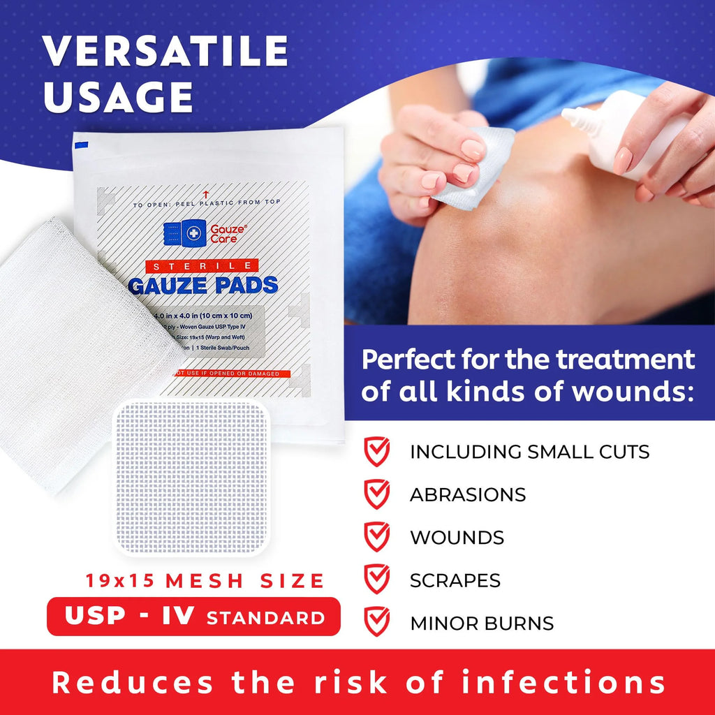 100Pc Sterile Gauze Pads 4"X4" – 12Ply Woven Gauze Sponges, USP Type IV, High Absorbency, First Aid Wound Care