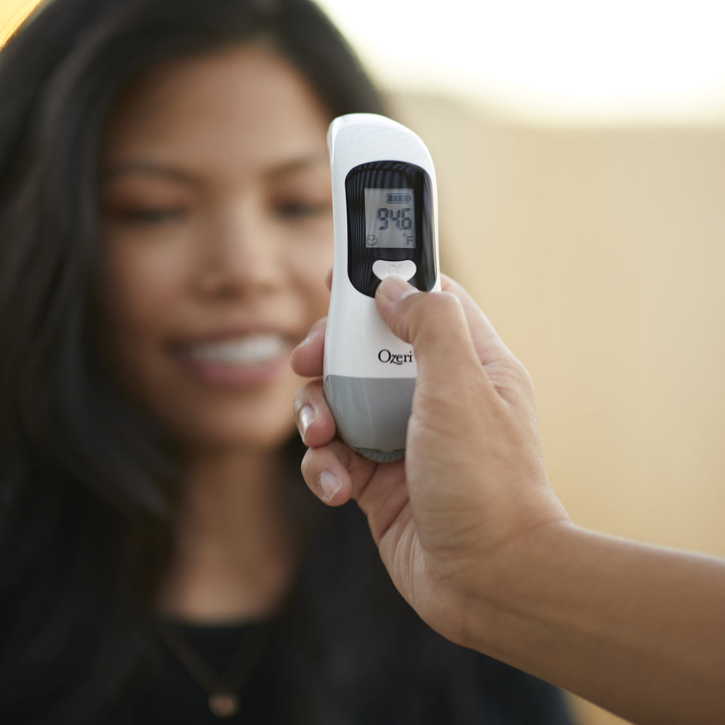 Forehead Thermometer, ISO 80601-2-56 Medical-Grade with Silent Fever Alarm and Battery-Free Kinetic Activation
