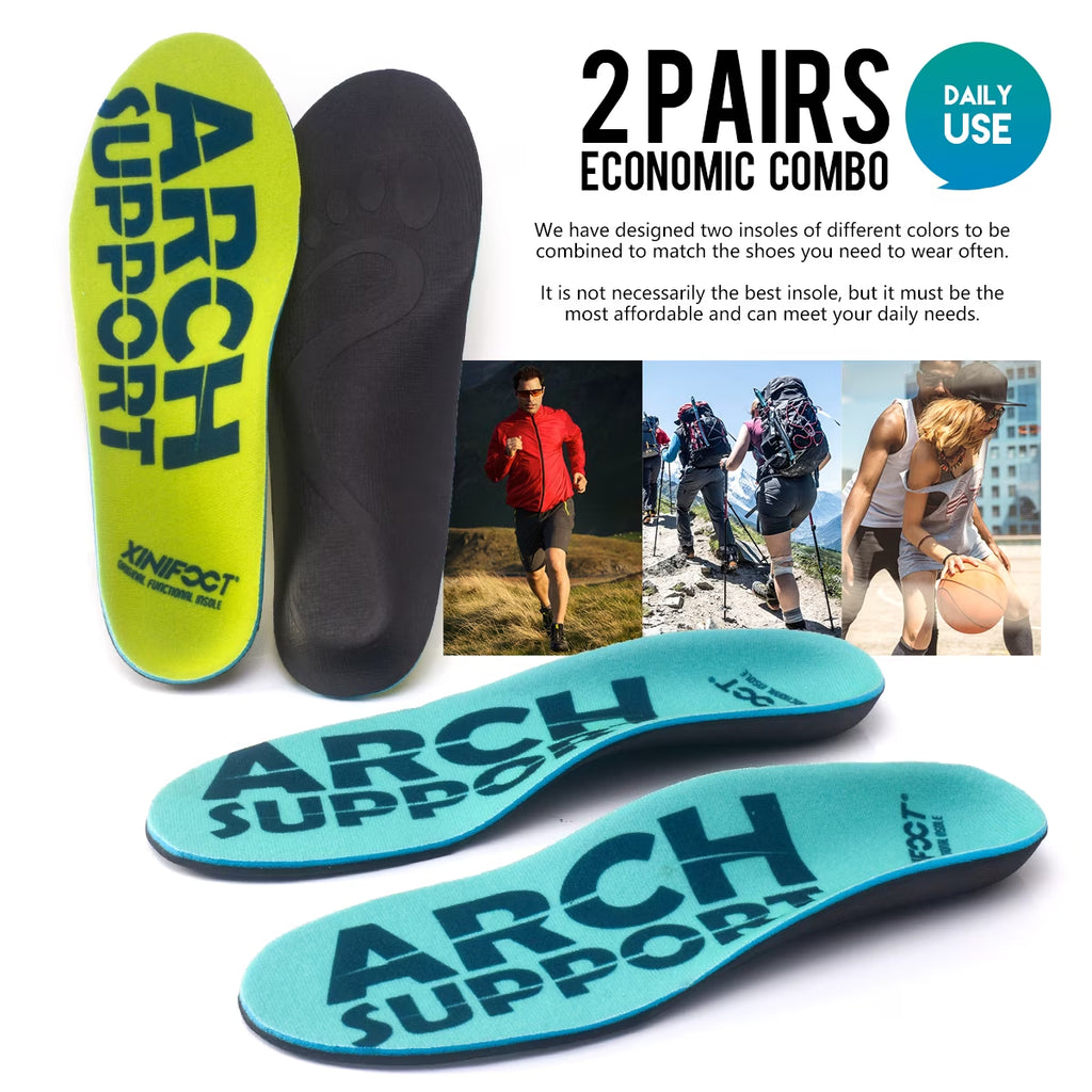 2 Pairs Arch Support Orthotic Insoles for Plantar Fasciitis Pain Relief Orthotics, Flat Feet, Walking, Running Comfortable Inserts for Men