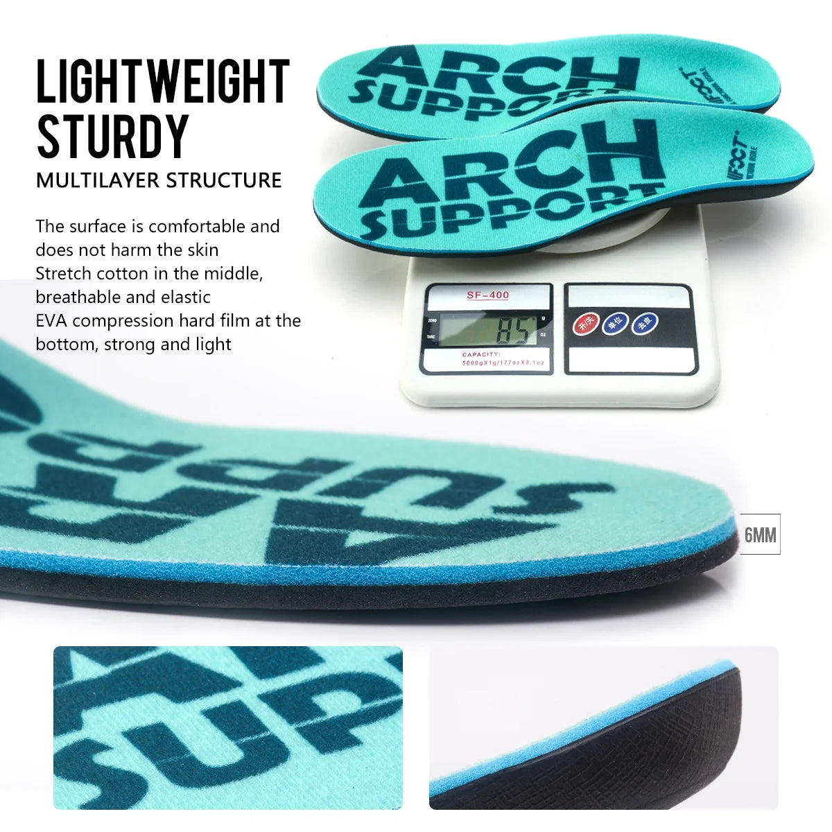 2 Pairs Arch Support Orthotic Insoles for Plantar Fasciitis Pain Relief Orthotics, Flat Feet, Walking, Running Comfortable Inserts for Men