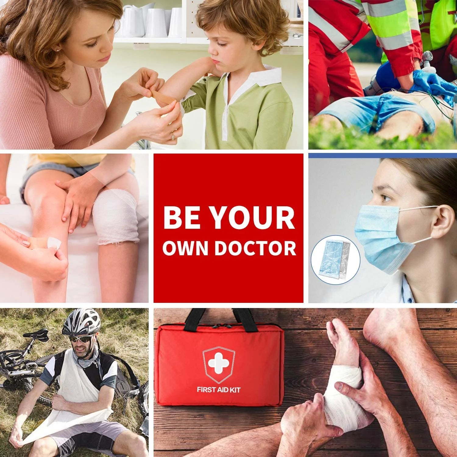 220 Piece First Aid Kit, Premium Compact Trauma Medical Kits for Any Emergencies, Ideal for Home, Office, Car, Travel, Outdoor, Camping, Hiking, Boating (Red)