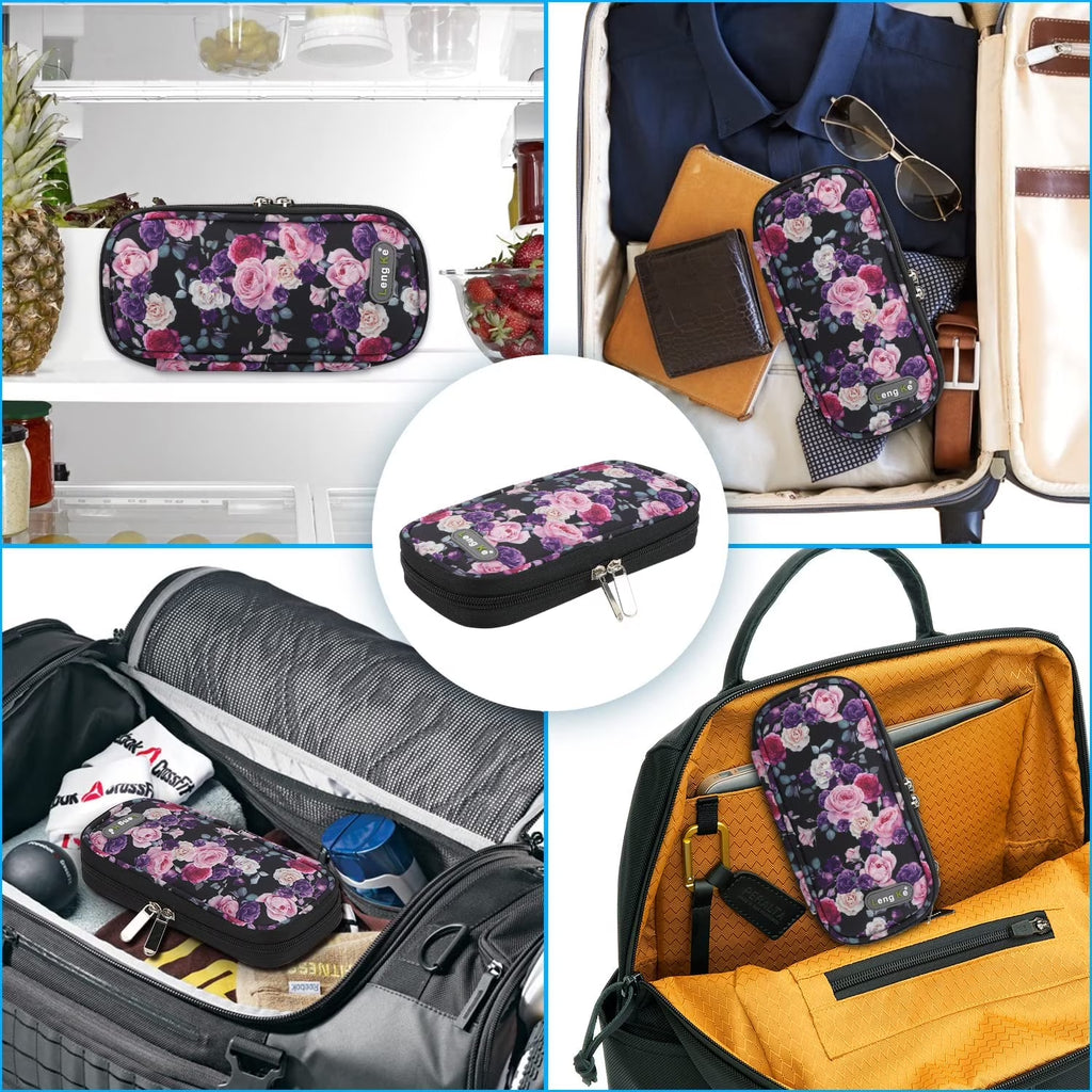 Insulin Cooler Travel Case with 2 TSA Approved Ice Packs - Insulin Pen Cooler Case, Suitable for Diabetic Insulin Bag, Medication for Peptide Case(Purple Pink Rose)