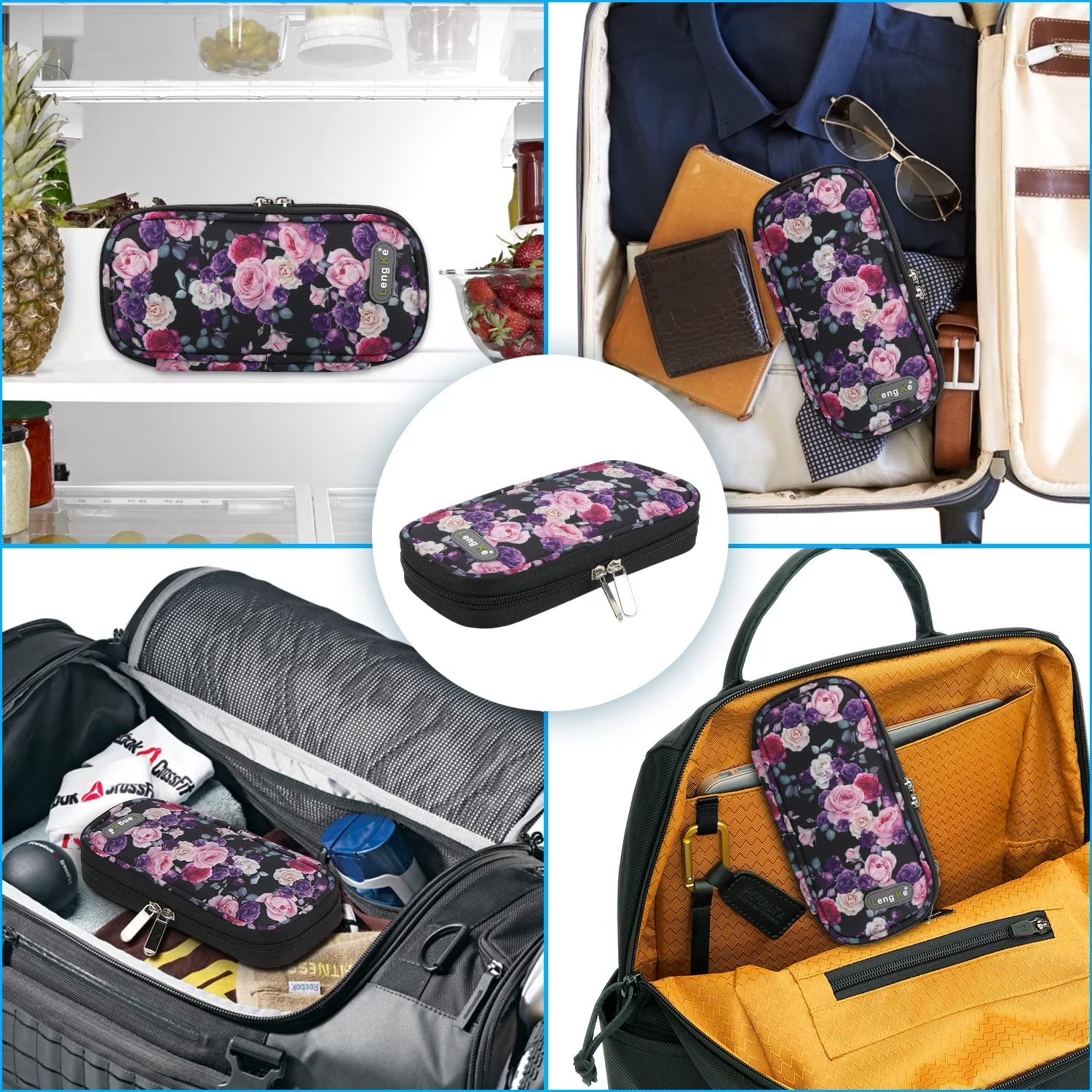 Insulin Cooler Travel Case with 2 TSA Approved Ice Packs - Insulin Pen Cooler Case, Suitable for Diabetic Insulin Bag, Medication for Peptide Case(Purple Pink Rose)