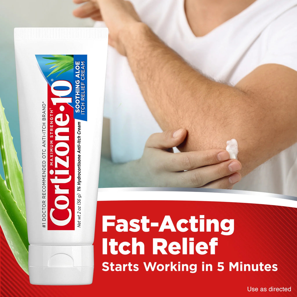 (3 Pack) Cortizone-10 Maximum Strength Soothing Aloe Itch Relief Cream, 1% Hydrocortisone, Fast-Acting, Anti-Itch Cream for Bug Bites, Rash, Eczema, Psoriasis, Poison Ivy, Oak, Sumac & More, 2 Oz