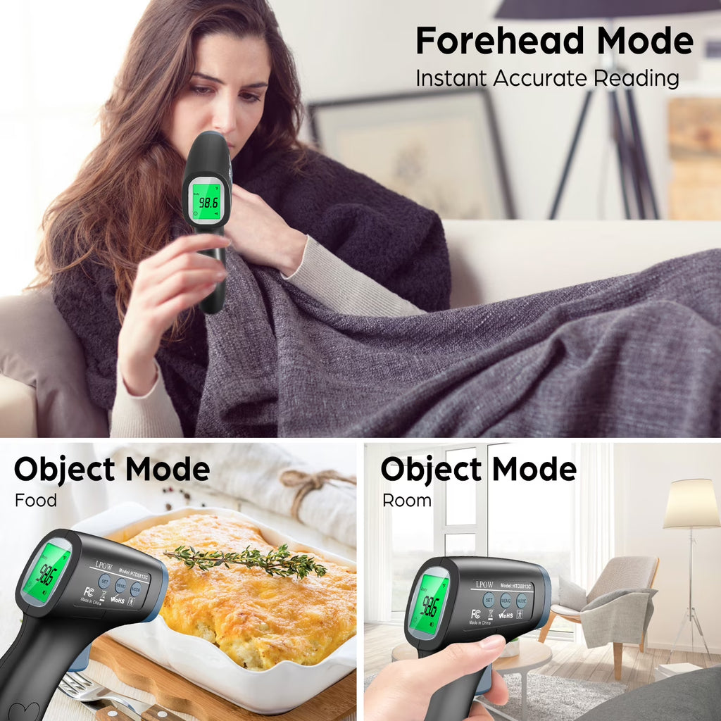 Infrared Digital Forehead Thermometer, 1S Reading, 3 Colors Backlight, 50 Memories Recall, All Ages