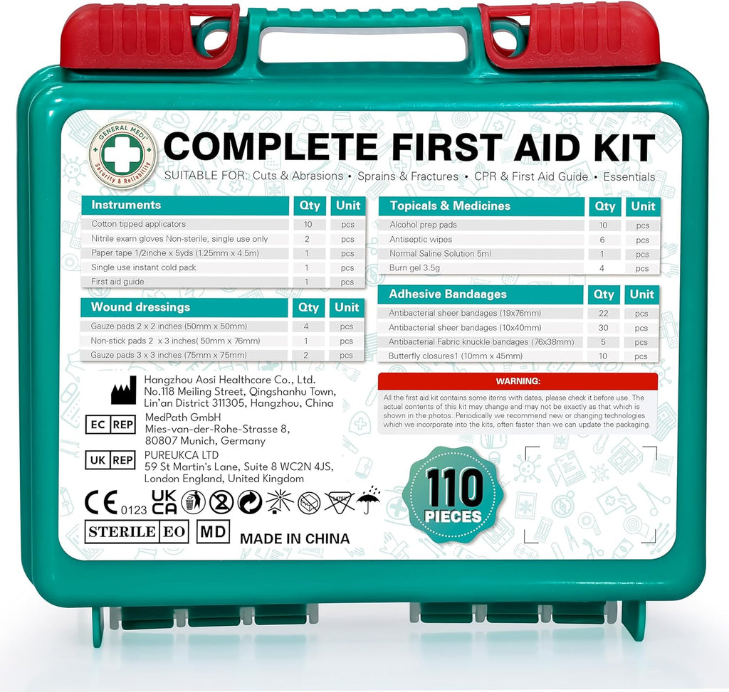 110 Pieces Small First Aid Kit - Hardcase First Aid Box - Contains Premium Medic