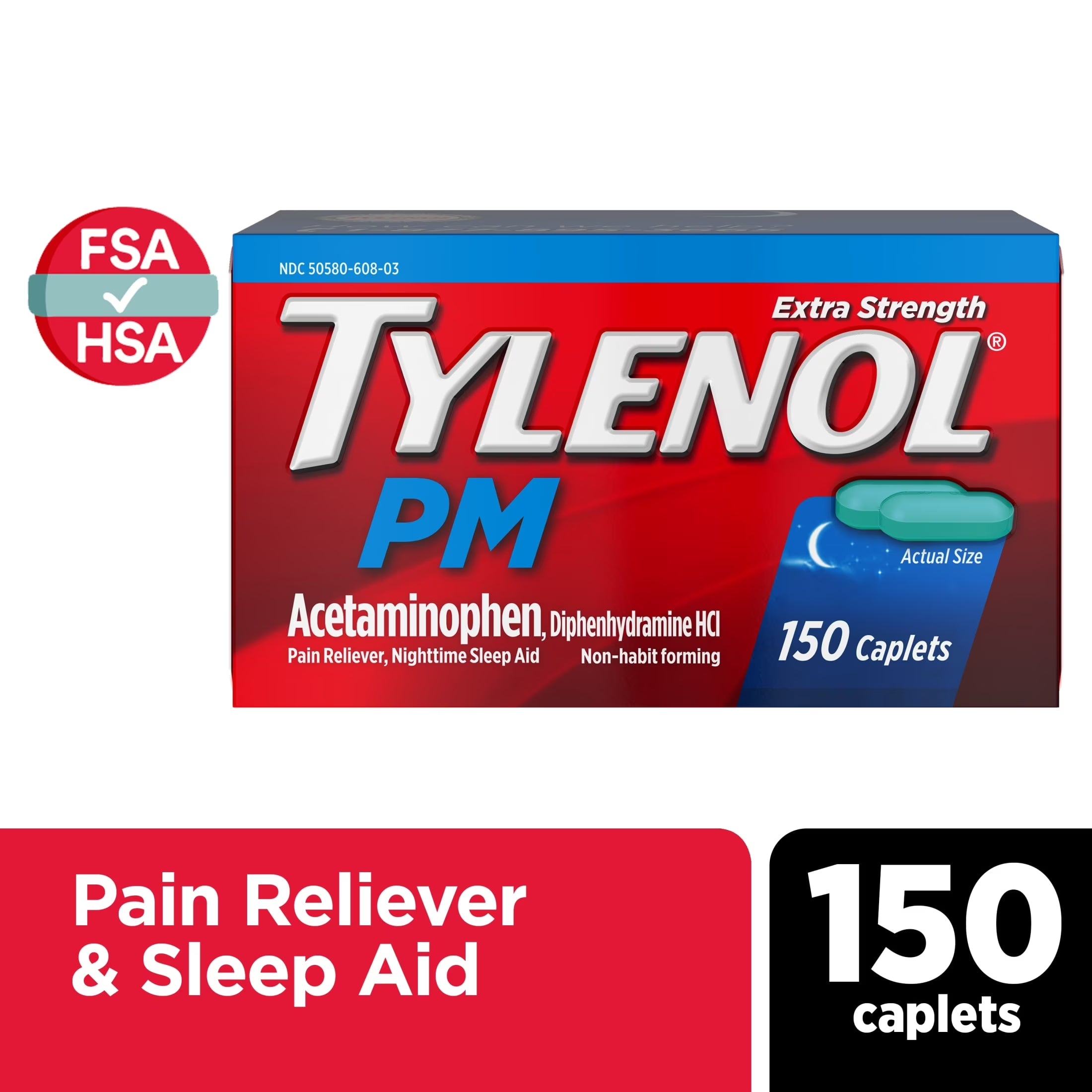 PM Extra Strength Pain Relief & Sleep Aid Caplets, Value Size, 150 Count