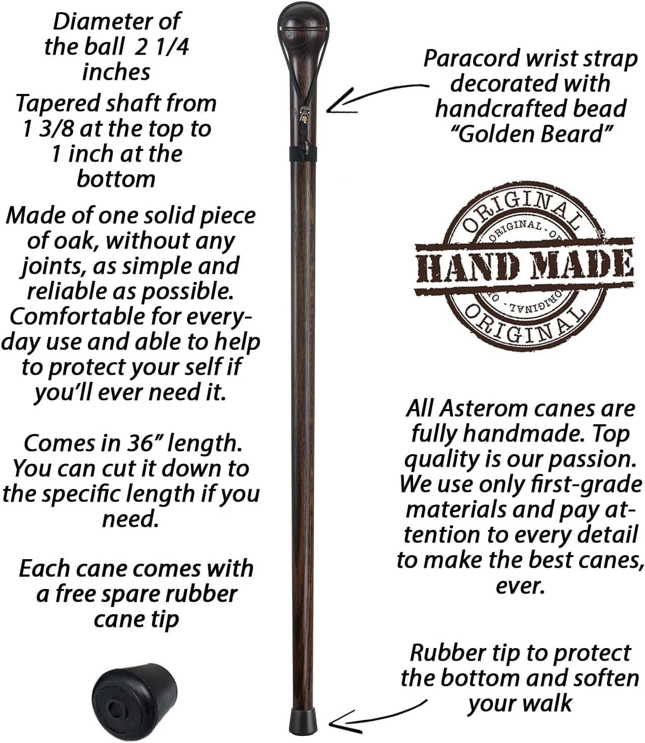 Unique Handmade Hardwood Walking Stick with Paracord Skull Strap