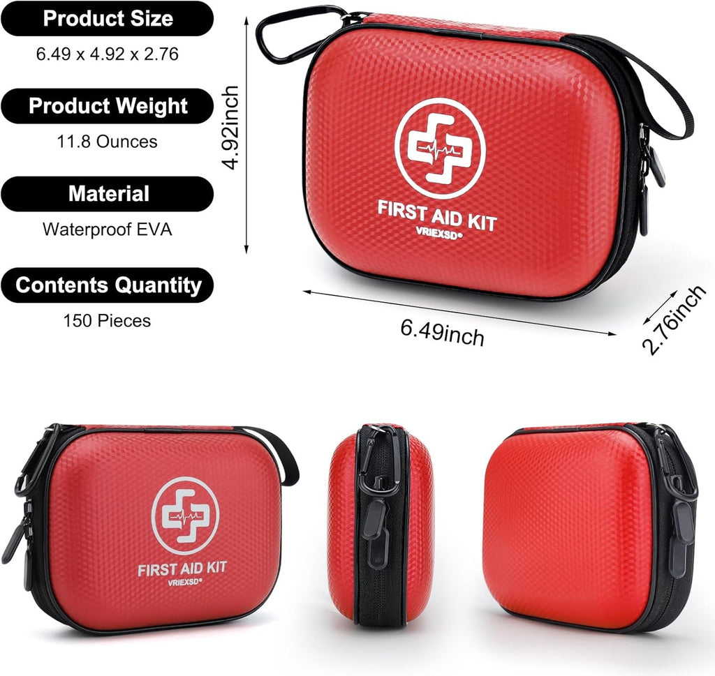 Mini First Aid Kit - 150 Piece Small Waterproof Hard Shell Medical Kit for Home,