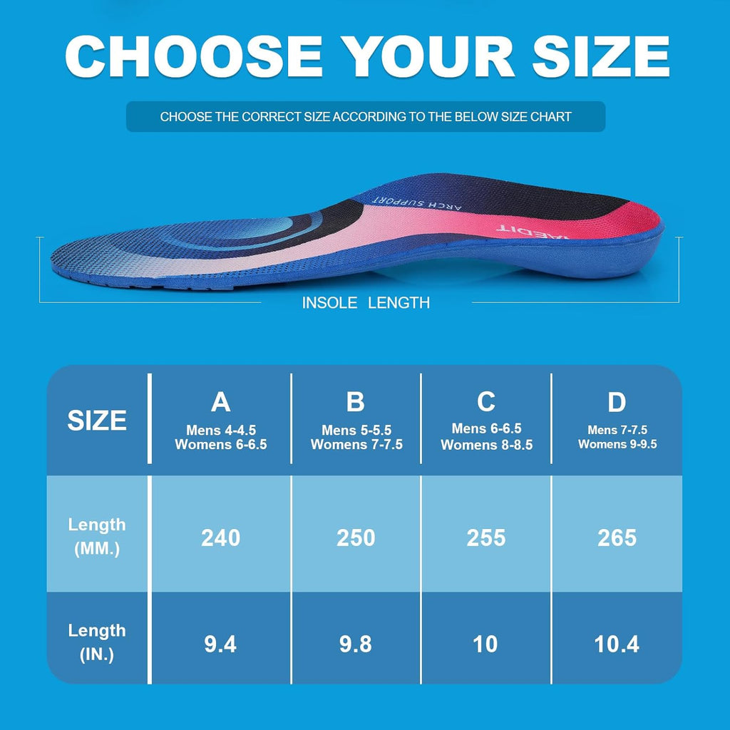 Heavy-Duty Arch Support Insoles for 240+ Lbs, Orthotic Plantar Fasciitis Relief,