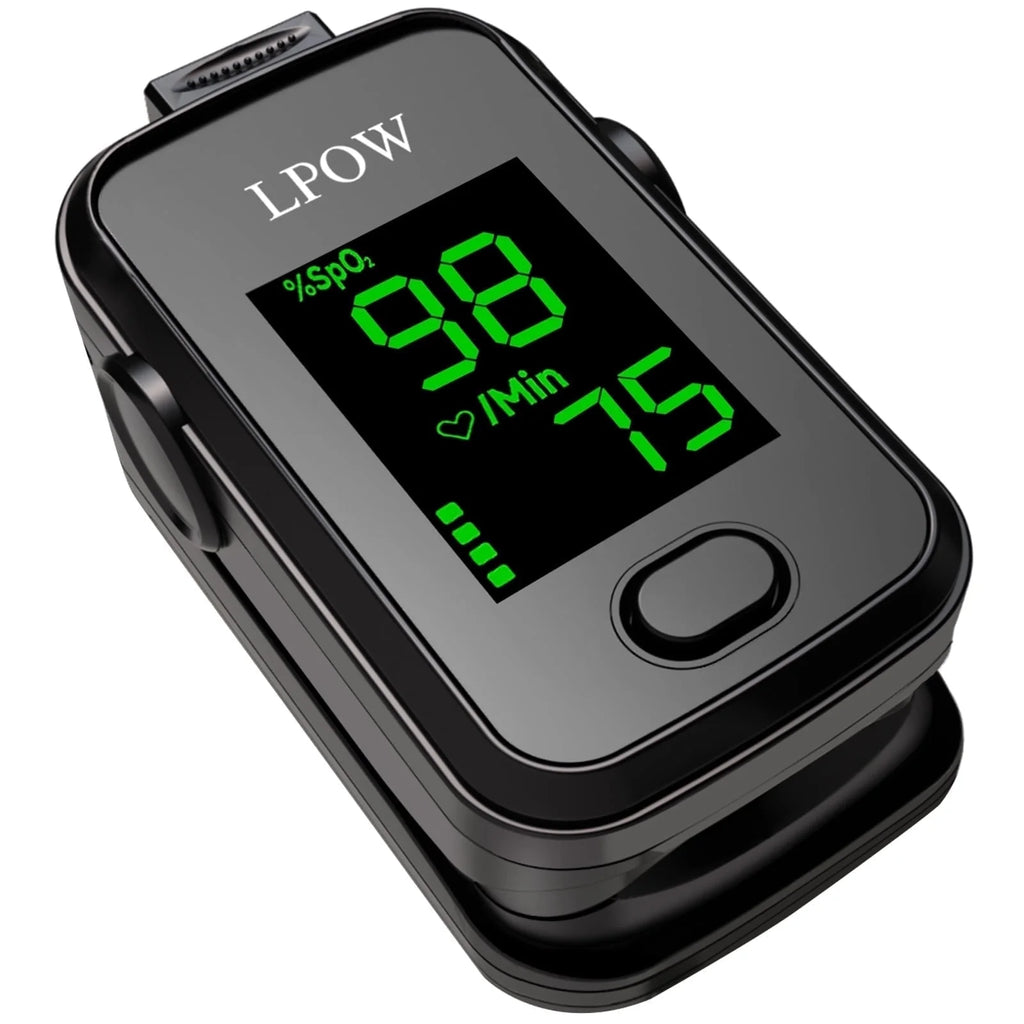 Fingertip Pulse Oximeter, Oxygen Level Pulse Rate, Includes Batteries and Lanyard - Black