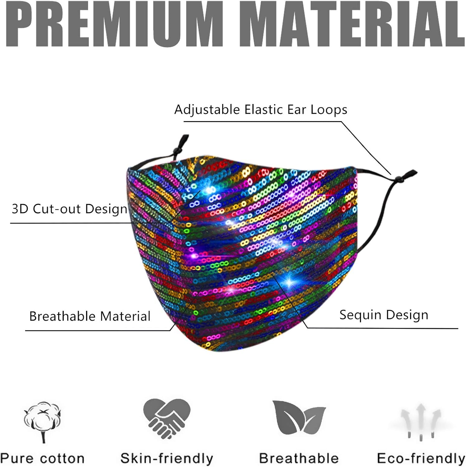 Reusable Sequin Face Mask Women Female Adult Glitter Sparkly Bling Washable Designer Fashion Cute Pretty Breathable Adjustable Sparkle Bedazzled Fancy Decorative Red Green Blue Rainbow, Gift for Women