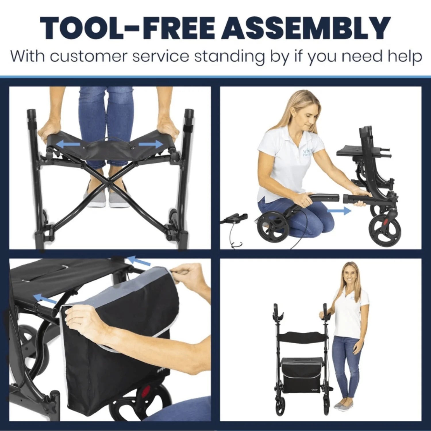 Vive Mobility Upright Walker with Seat for Seniors – Folding Stand up Rollator Walker, Heavy Duty Medical Mobility Aid with Arm Rests for Elderly Women and Men, Red