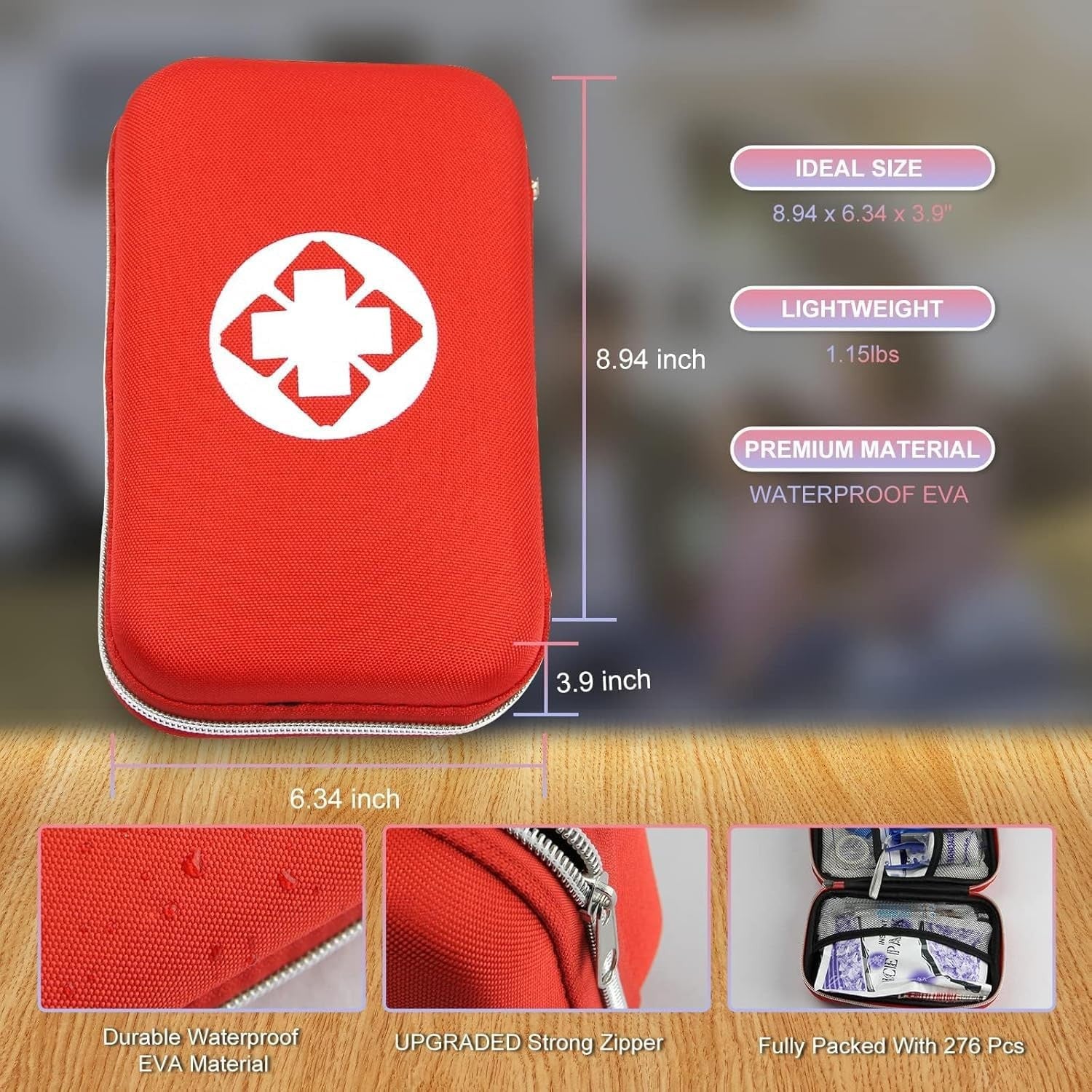 AMORNING 276Pc First Aid Kit Compact Travel Bag