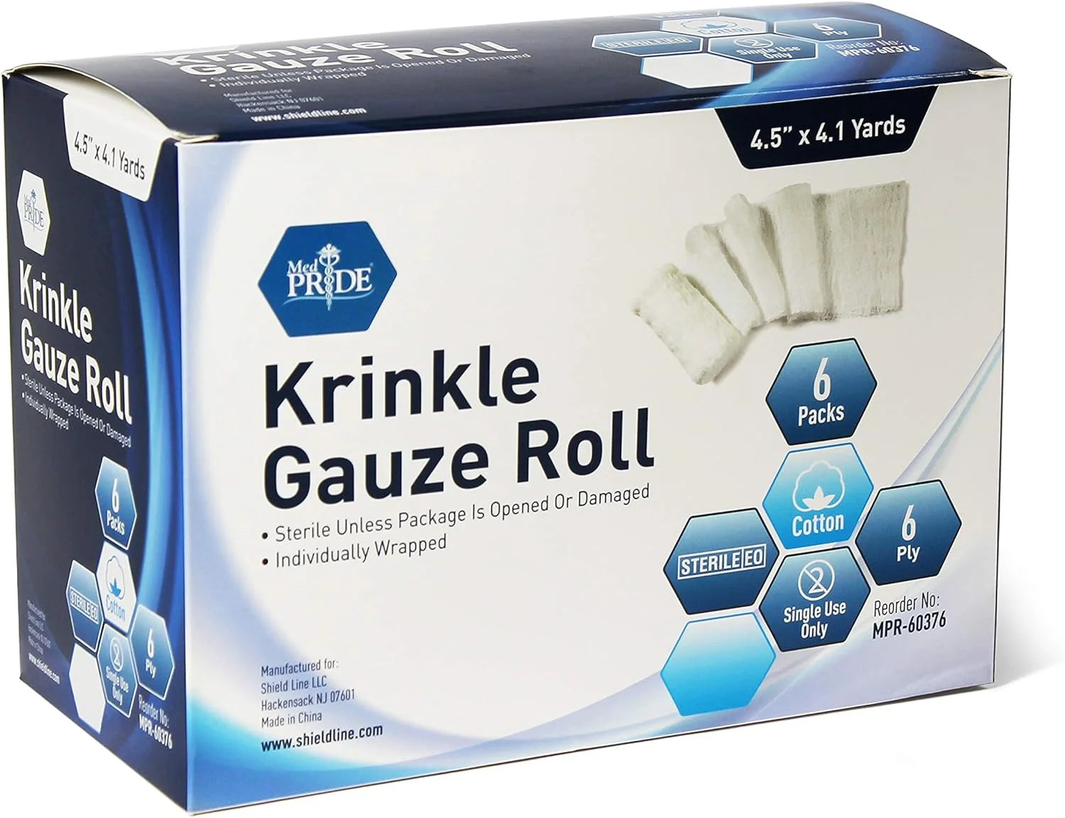 Med Pride Sterile Krinkle Gauze Rolls, 6-Ply, 4.5 in X 4.1 Yd, 6 Rolls – Cotton Medical Wound Dressing Bandage Wraps