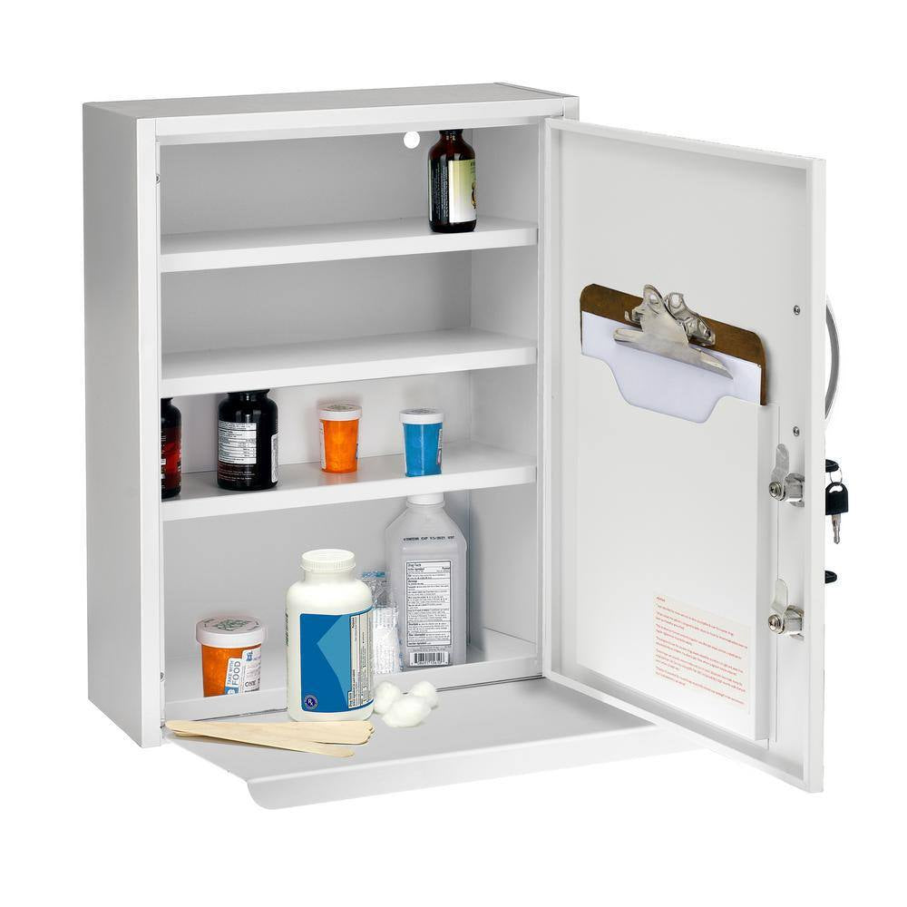 16 In. W X 21 In. H Dual Lock White Surface Mount Medicine Cabinet without Mirror with Pull-Out Shelf