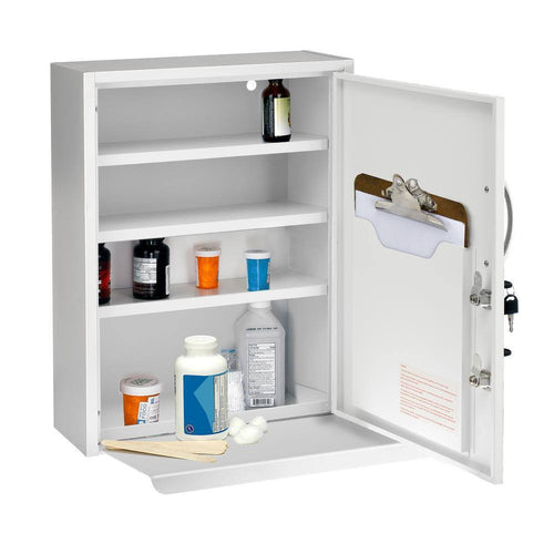 16 In. W X 21 In. H Dual Lock White Surface Mount Medicine Cabinet without Mirror with Pull-Out Shelf