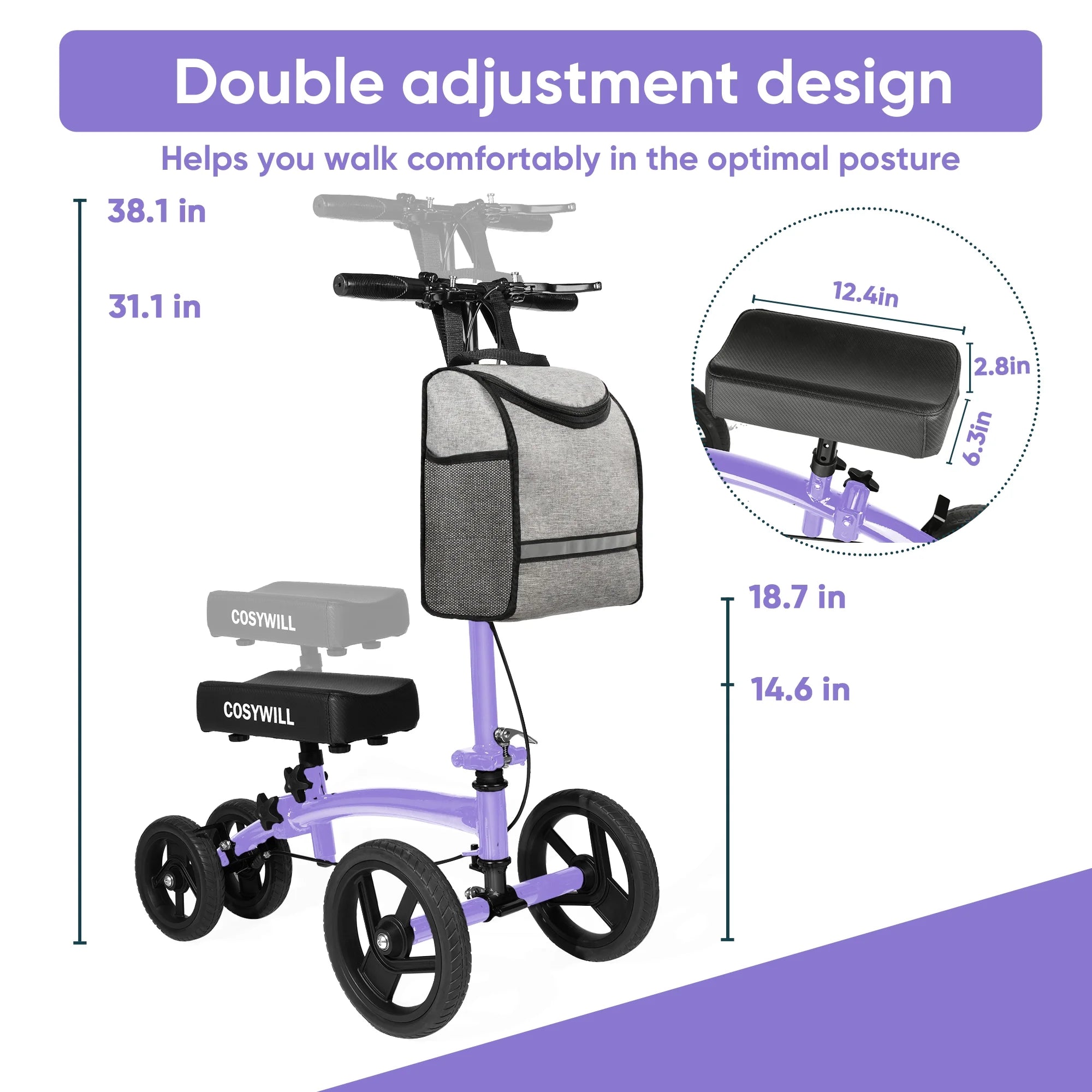 Steerable Knee Scooter,Economy Knee Walker,All Terrain Foldable Medical Scooter for Foot Injuries Crutches Alternative,Purple