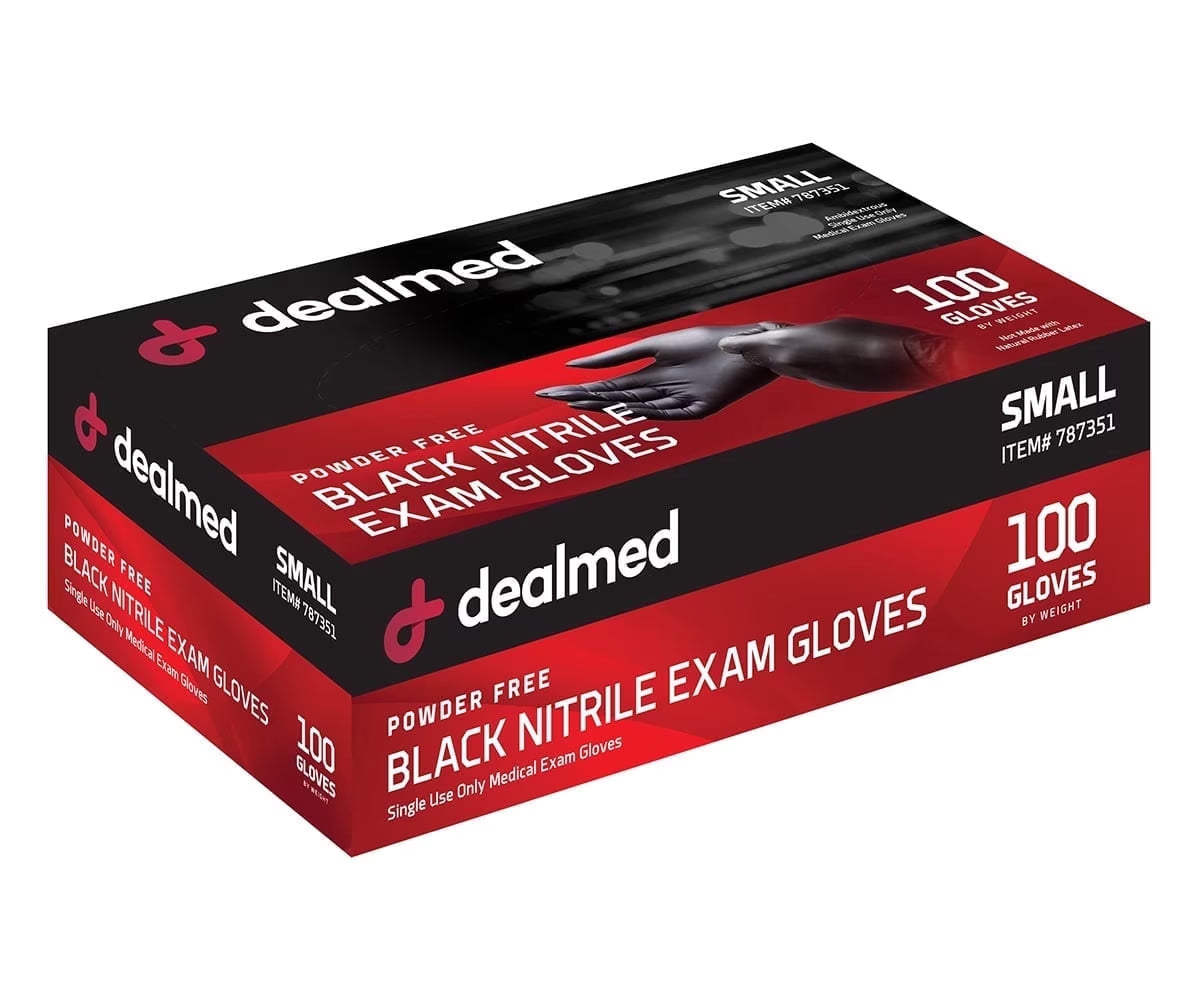 Nitrile Exam Gloves, Black – 100 Count Disposable, Non-Irritating, Latex Free, Multi-Purpose for First Aid and Medical Facilities (Small, Pack of 1)