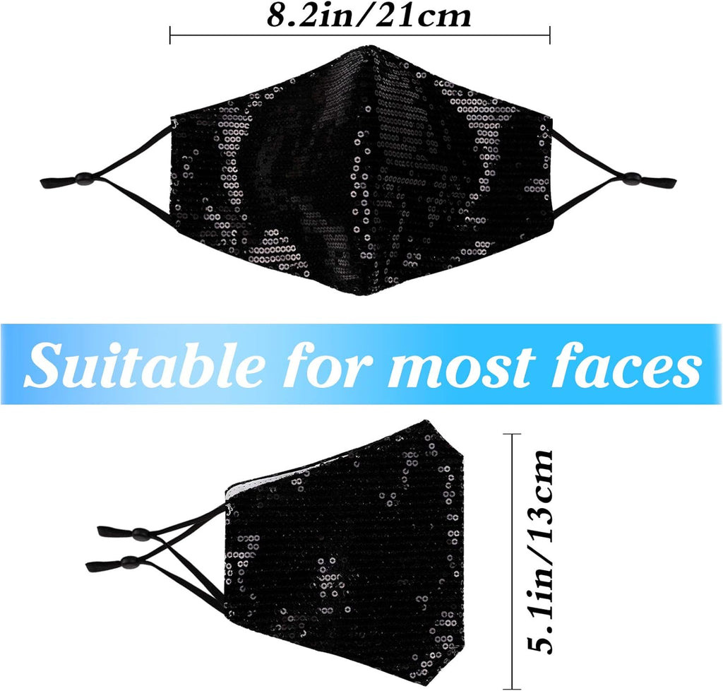 Reusable Sequin Face Mask Women Female Adult Glitter Sparkly Bling Washable Designer Fashion Cute Pretty Breathable Adjustable Sparkle Bedazzled Fancy Decorative Red Green Blue Rainbow, Gift for Women