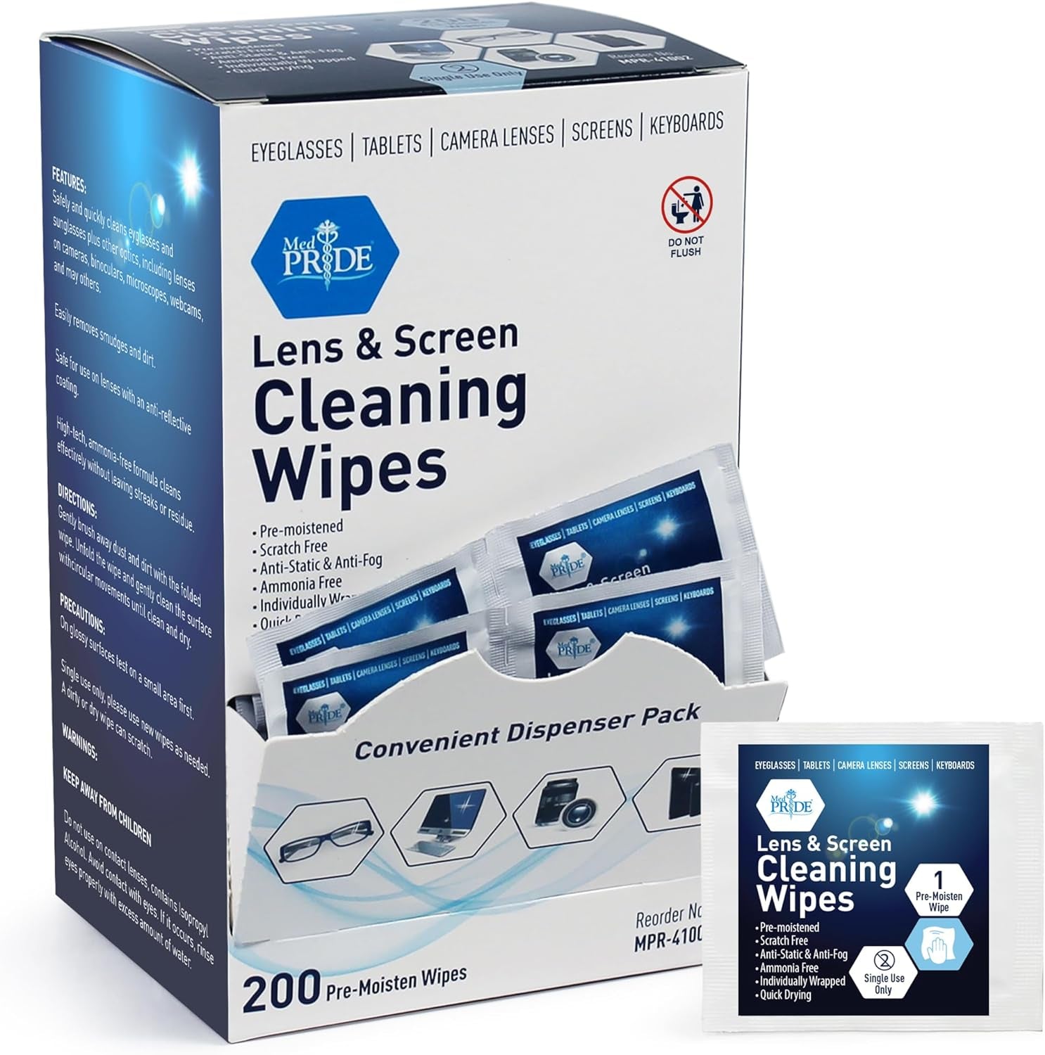 Lens and Screen Cleaning Wipes for Eyeglasses, Devices, Anti-Fog, Anti-Static, P