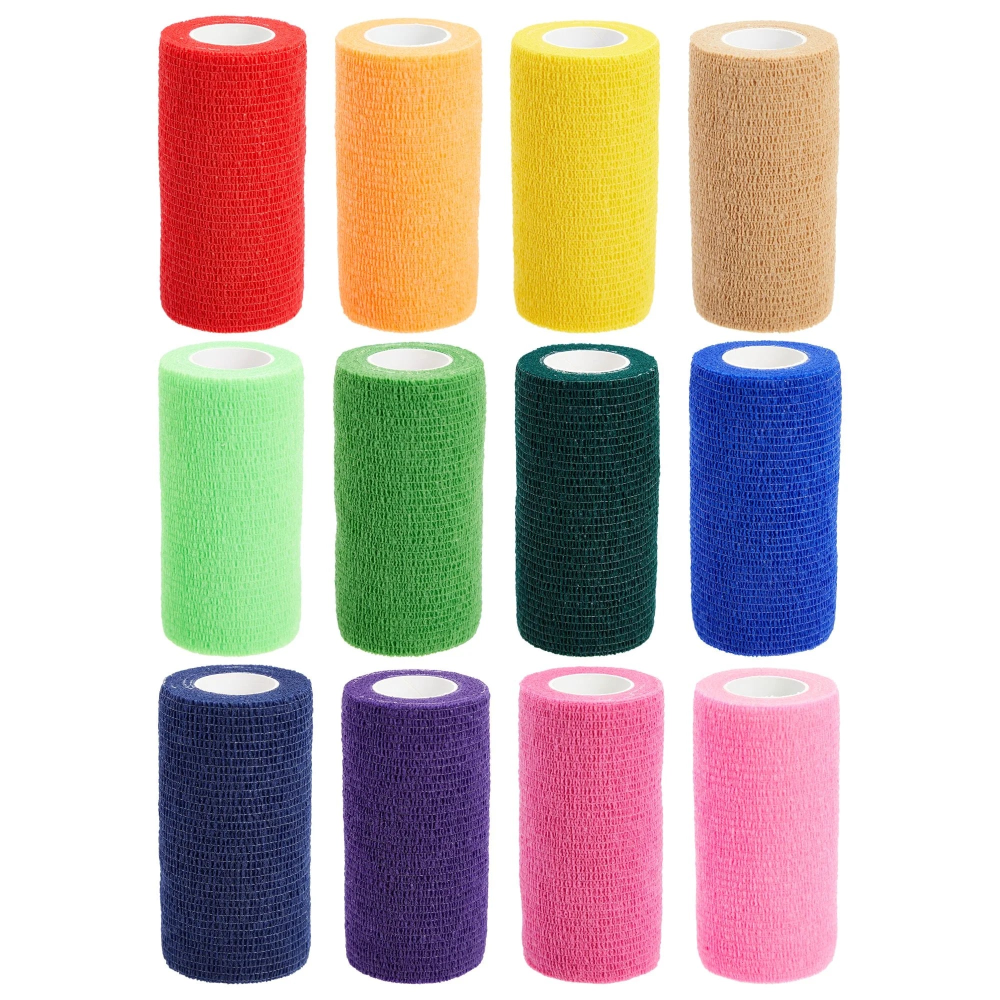 12-Rolls Self Adherent Bandage Wrap, Vet Tape - 4 in X 5 Yds Breathable, Elastic Cohesive Wrap Tape for Wrist, Swelling, Sports, Tattoo (12 Bright Colors)