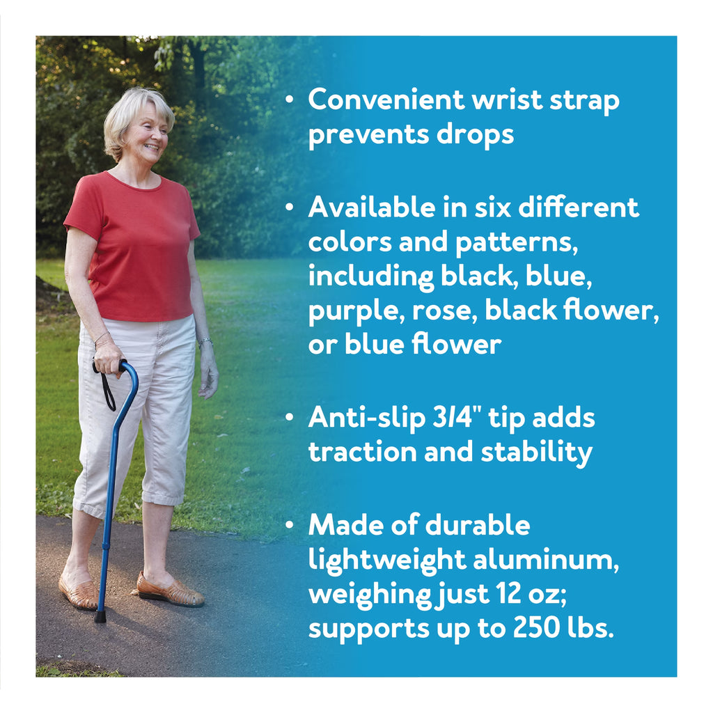 Ergo Offset Adjustable Handle Walking Cane for All Occasions, Black, 250 Lb Weight Capacity