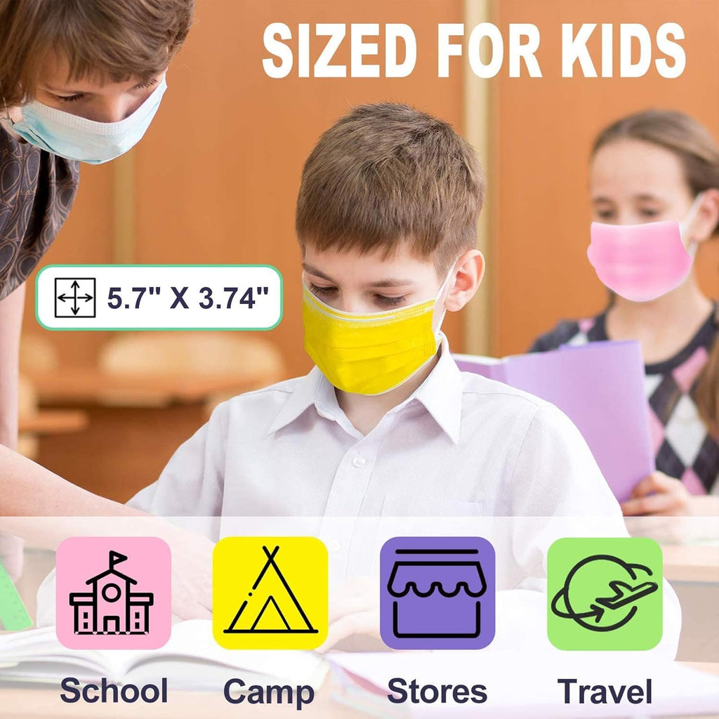 Face Masks for Kids, 50PCS Disposable Face Masks for Teens, Boys, and Grils, Breathable & Comfortable (5 Colors-50Pcs)