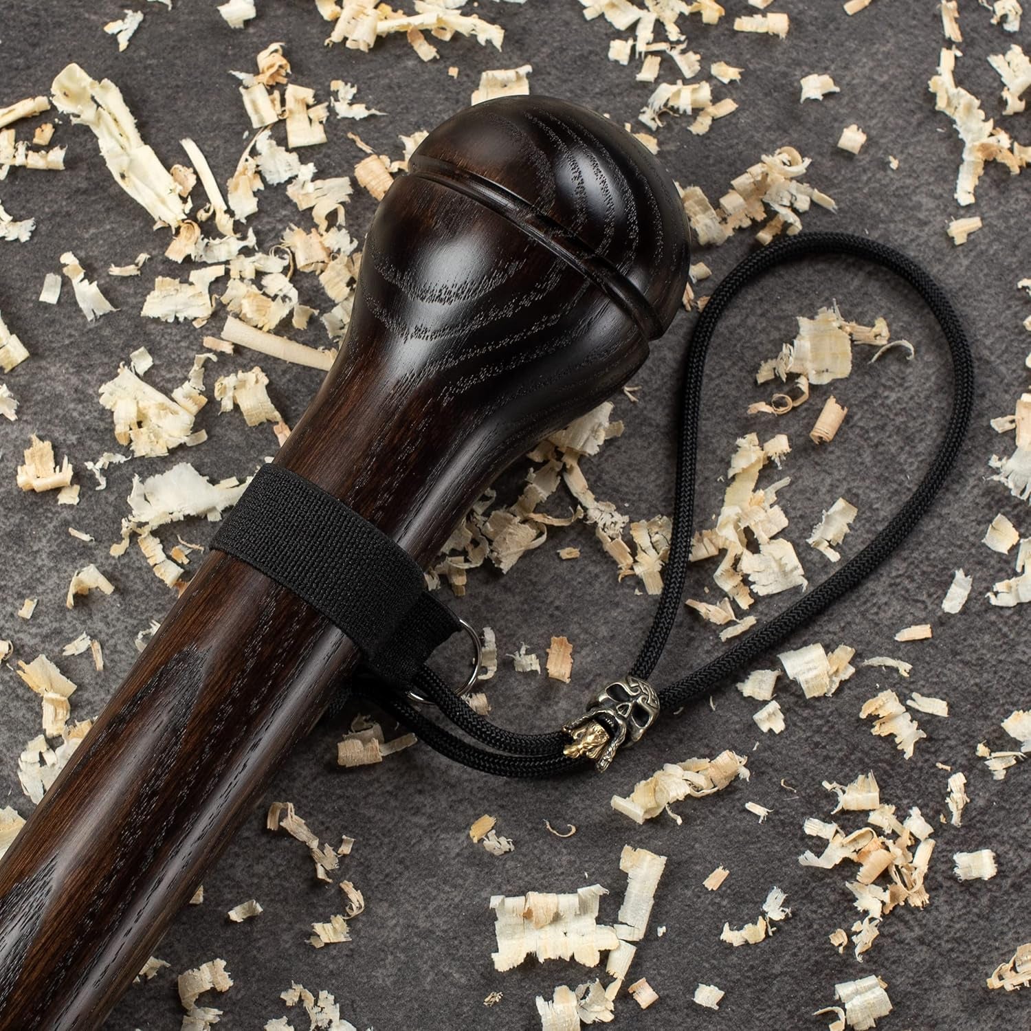 Unique Handmade Hardwood Walking Stick with Paracord Skull Strap