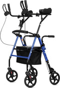 Stand up Folding Rollator Walker, Aluminum Upright Rollator Walker with Seat and Backrest for Seniors, Purple