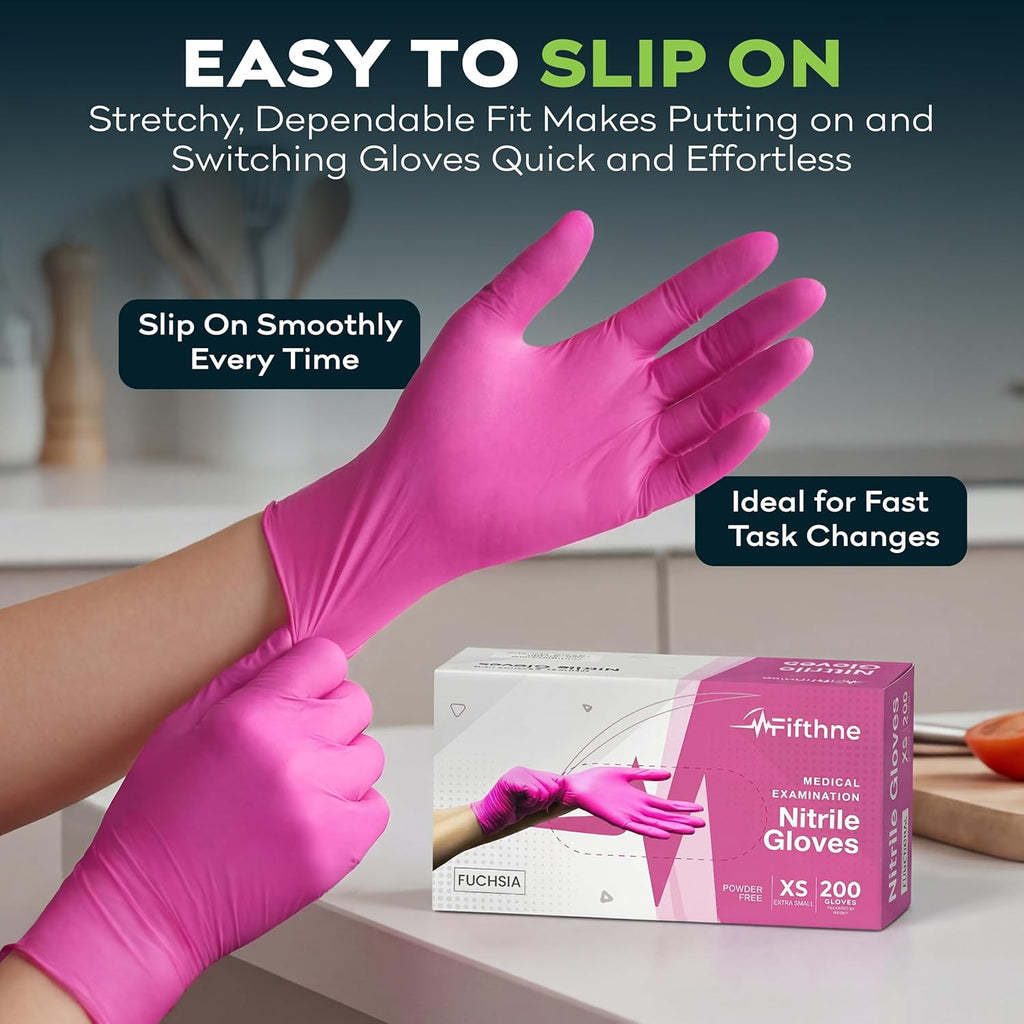 Fuchsia Hot Pink Nitrile Disposable Gloves -3 Mil Medical Exam Nitrile Gloves -Powder and Latex Free