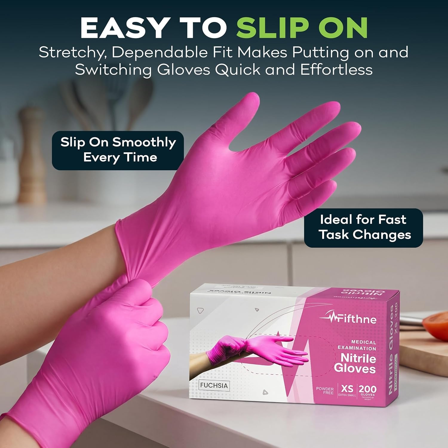 Fuchsia Hot Pink Nitrile Disposable Gloves -3 Mil Medical Exam Nitrile Gloves -Powder and Latex Free