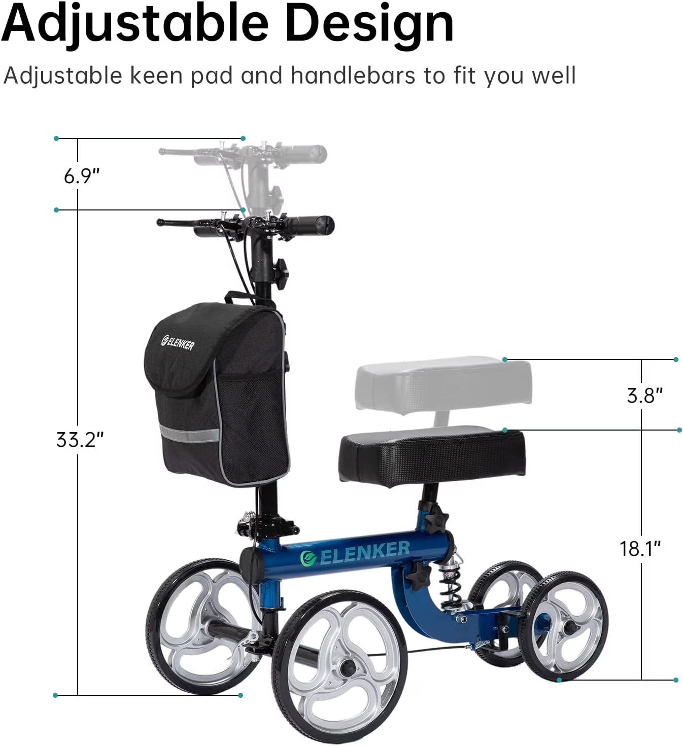 Knee Scooter Steerable Deluxe Medical Knee Walkerfor Foot Injury Crutch Alternative Blue