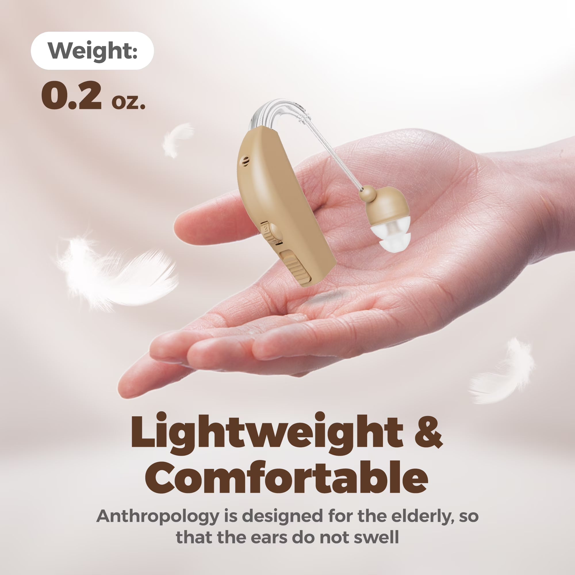 Rechargeable Pair Hearing Aid for Seniors, Personal Sound Amplifier - Beige