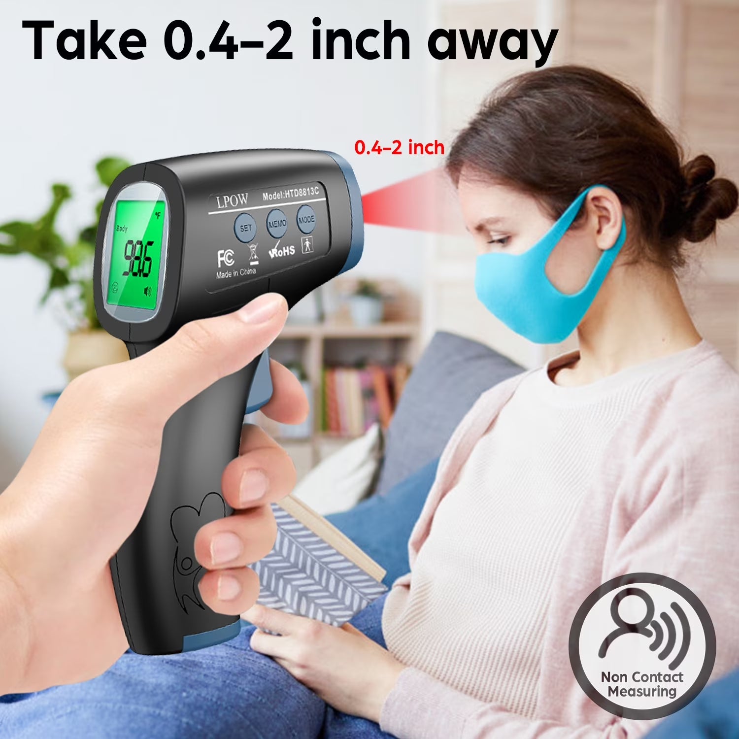 Infrared Digital Forehead Thermometer, 1S Reading, 3 Colors Backlight, 50 Memories Recall, All Ages