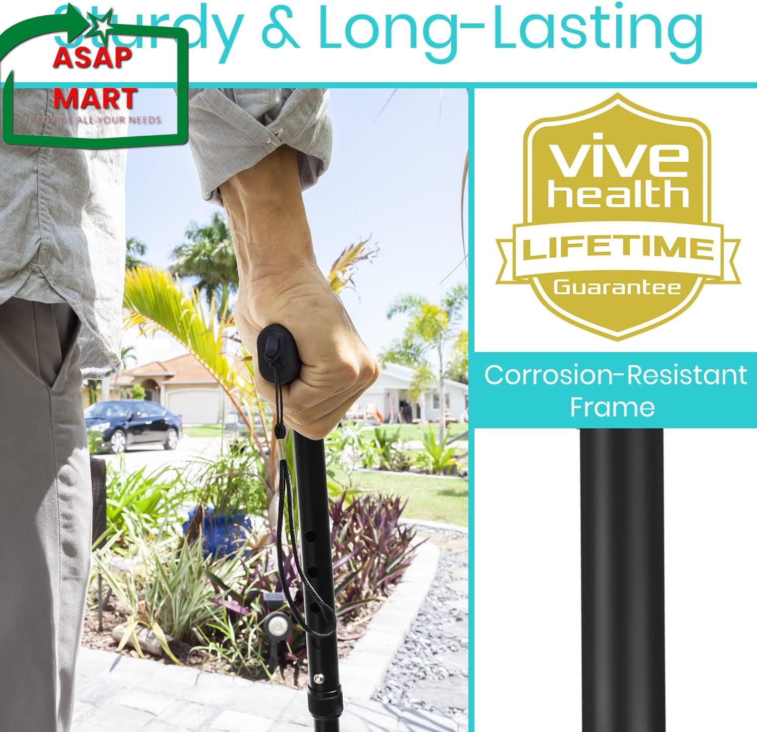 Vive Folding Cane - Foldable Walking Cane for Men, Women - Fold-Up, Collapsible.