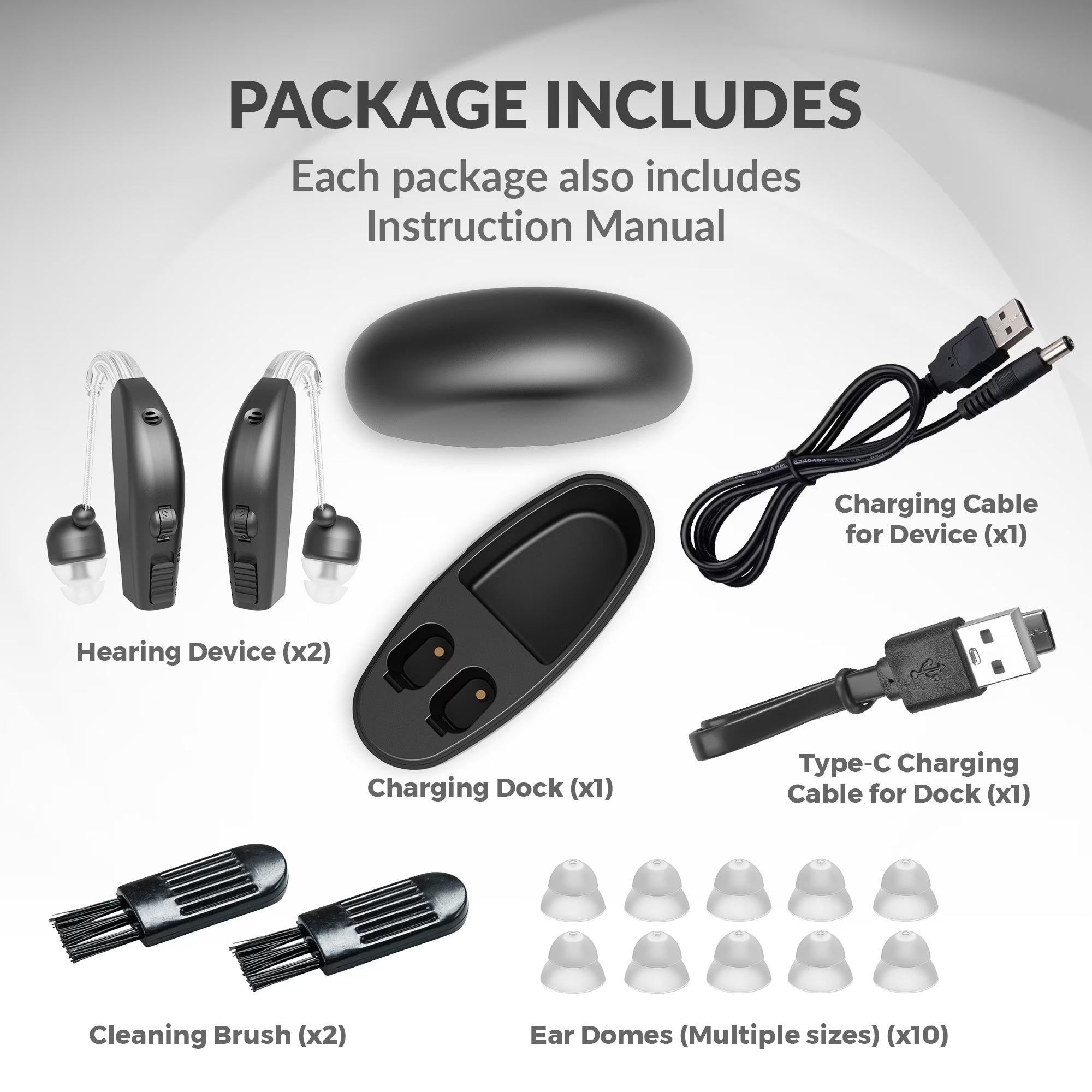 Rechargeable Pair Hearing Aid for Seniors, Personal Sound Amplifier - Black
