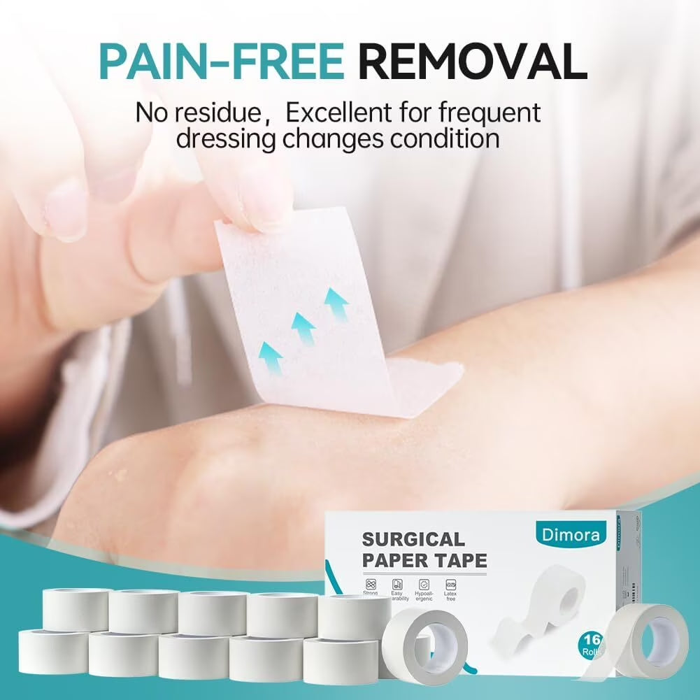 Paper Medical Tape - Hypoallergenic White Surgical First Aid Tape, 16 Rolls, 1" X 10 Yards
