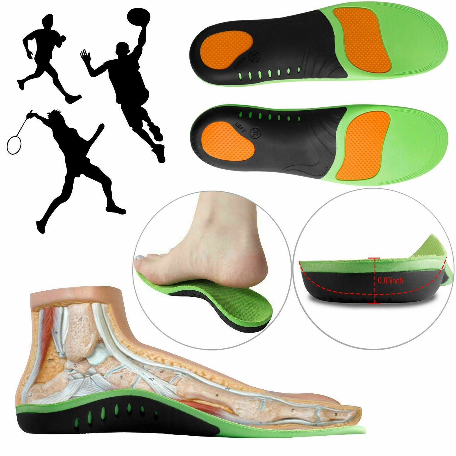 Orthotic Shoe Insoles Inserts Flat Feet High Arch Support for Plantar Fasciitis