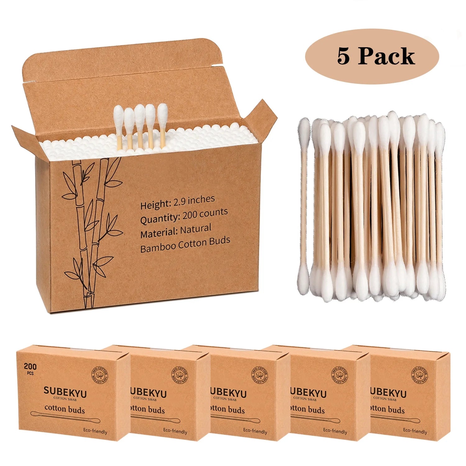 1000 Count Bamboo Cotton Swabs, round Double-Headed Cotton Buds Wooden Sticks for Makeup，Ear Cleaning
