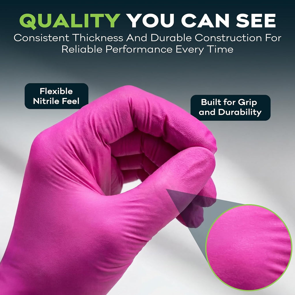 Fuchsia Hot Pink Nitrile Disposable Gloves -3 Mil Medical Exam Nitrile Gloves -Powder and Latex Free