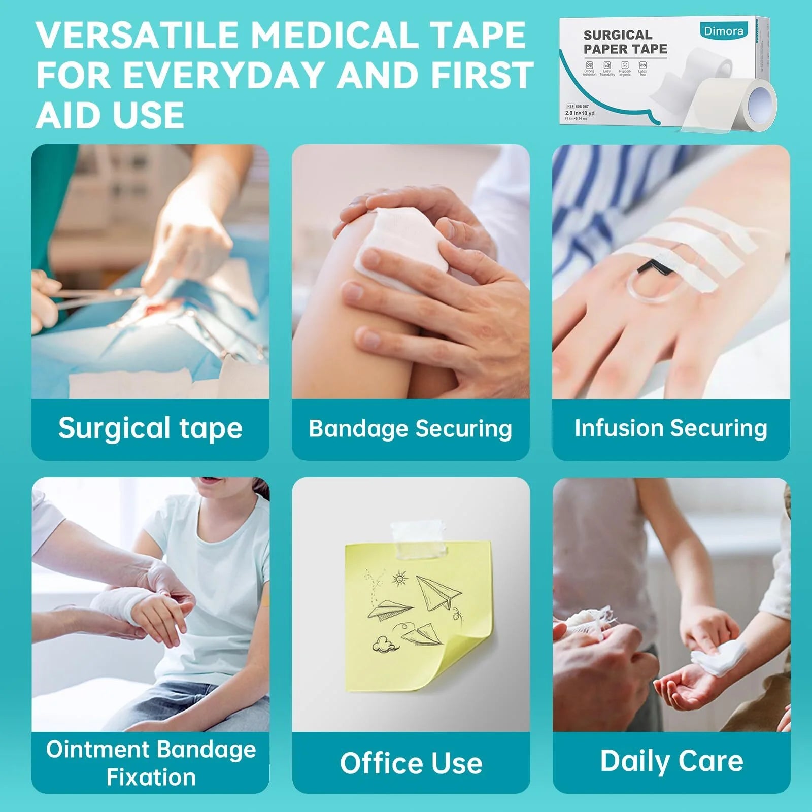 Soft Paper Surgical Tape 8 Rolls- Hypoallergenic Medical Tape for Sensitive Skin, Breathable First Aid Wound Tape with Pain-Free Removal, Secures Dressing and Medical Devices -2" X 10 Yards
