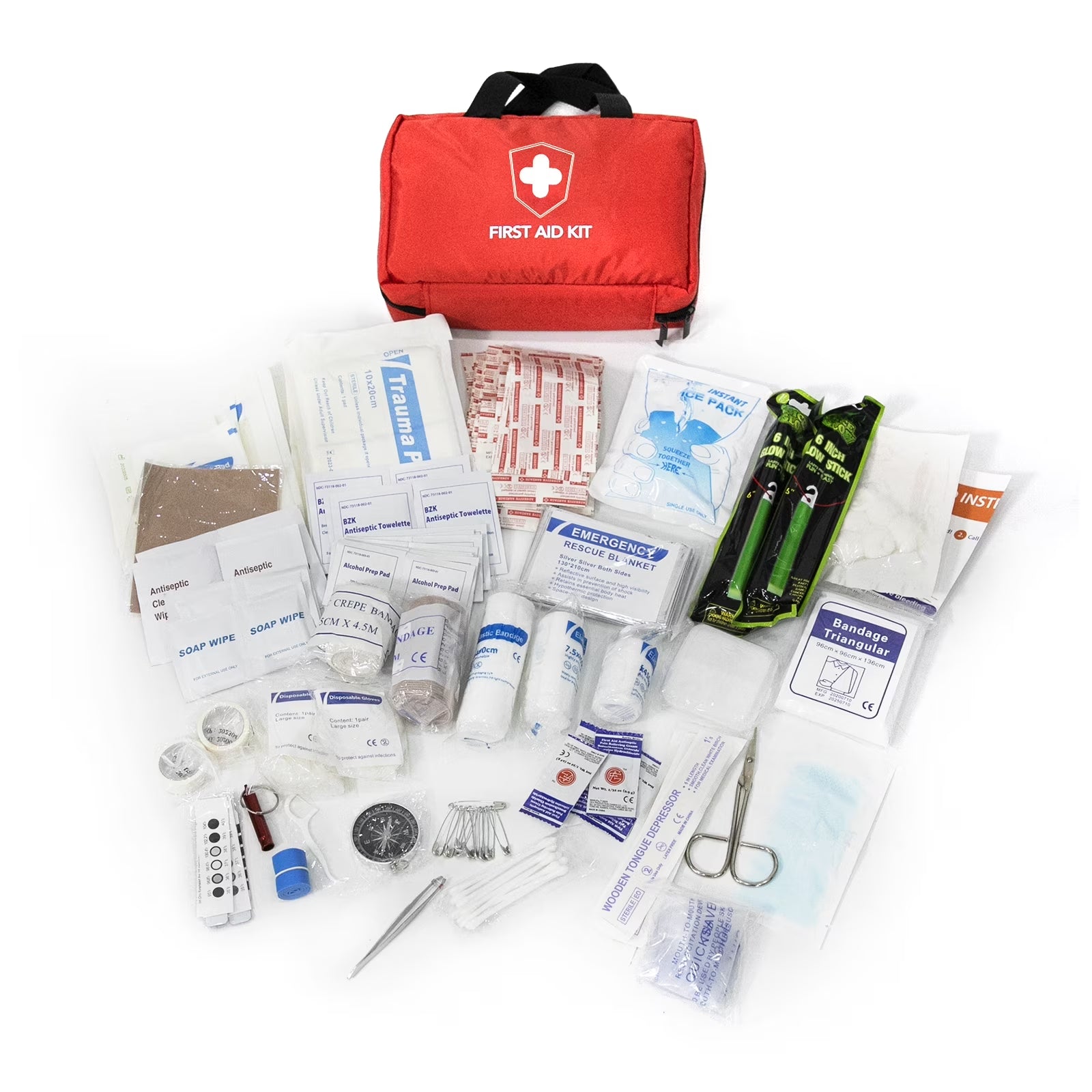 220 Piece First Aid Kit, Premium Compact Trauma Medical Kits for Any Emergencies, Ideal for Home, Office, Car, Travel, Outdoor, Camping, Hiking, Boating (Red)