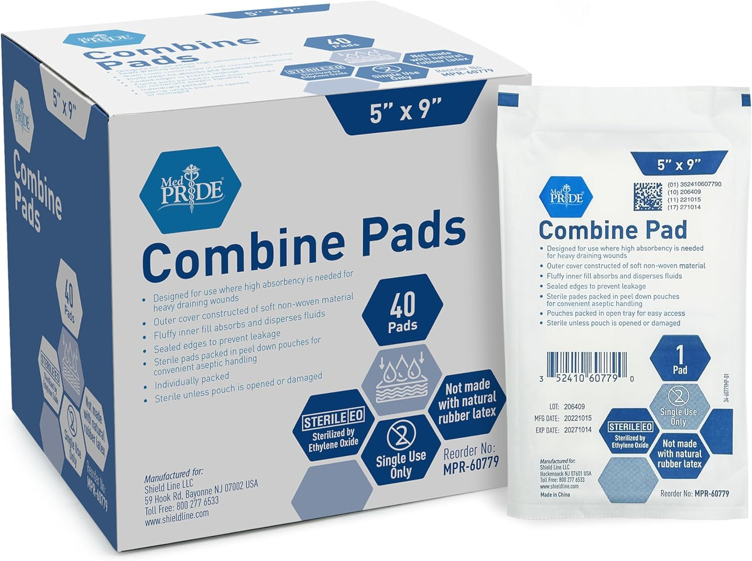 Sterile Abdominal- ABD Combine Pads| 40-Pack, 5 X 9 Inches| Extra Absorbent & Th