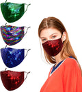 Reusable Sequin Face Mask Women Female Adult Glitter Sparkly Bling Washable Designer Fashion Cute Pretty Breathable Adjustable Sparkle Bedazzled Fancy Decorative Red Green Blue Rainbow, Gift for Women