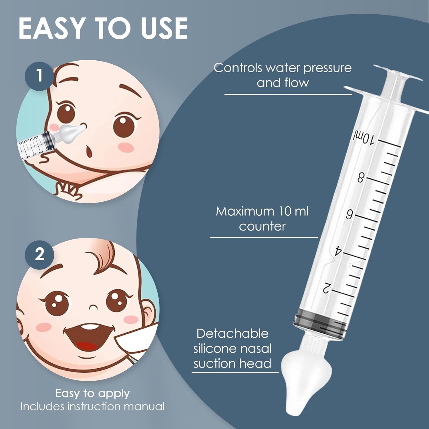 Baby Nasal Syringe (2-Pack) - Safe Silicone Nasal Aspirator for Newborn - Infant