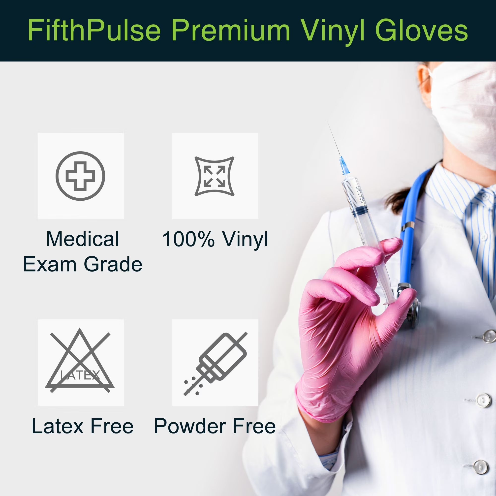 Disposable Vinyl Exam Gloves - Pink - Box of 50 - XL